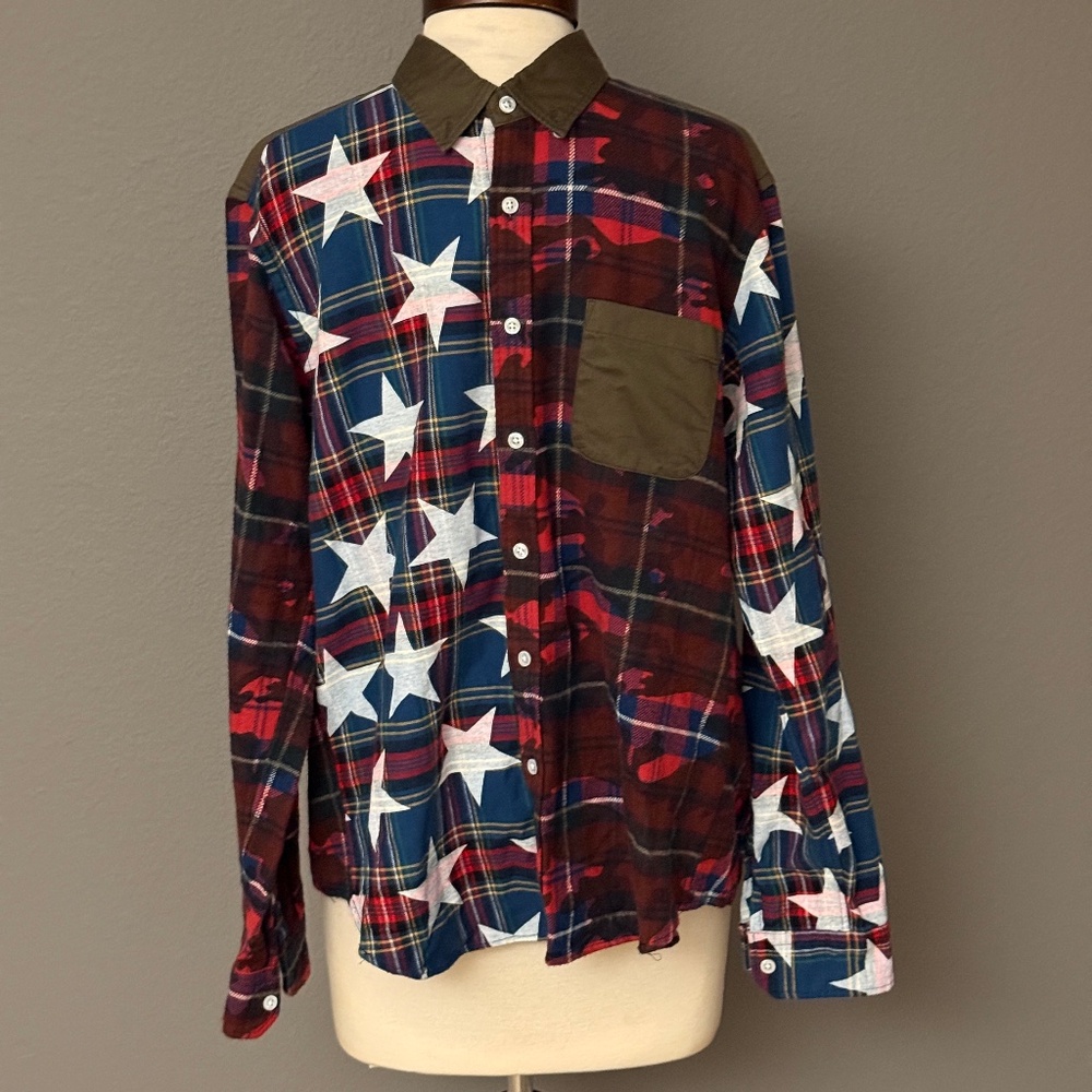 Sophnet Men's Danner rige Stars Plaid Flannel shirt Sz L Patriotic Americana
